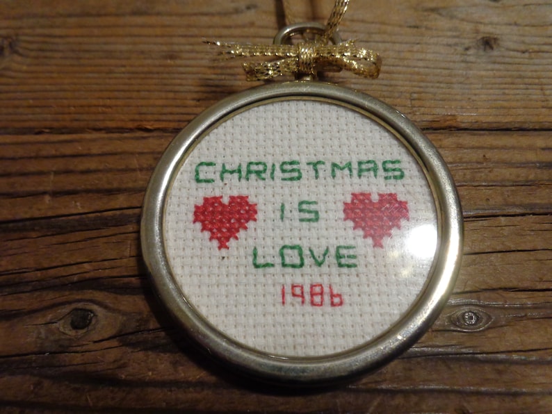 Vintage Needlepoint Christmas Ornament With Goldtone Frame Etsy