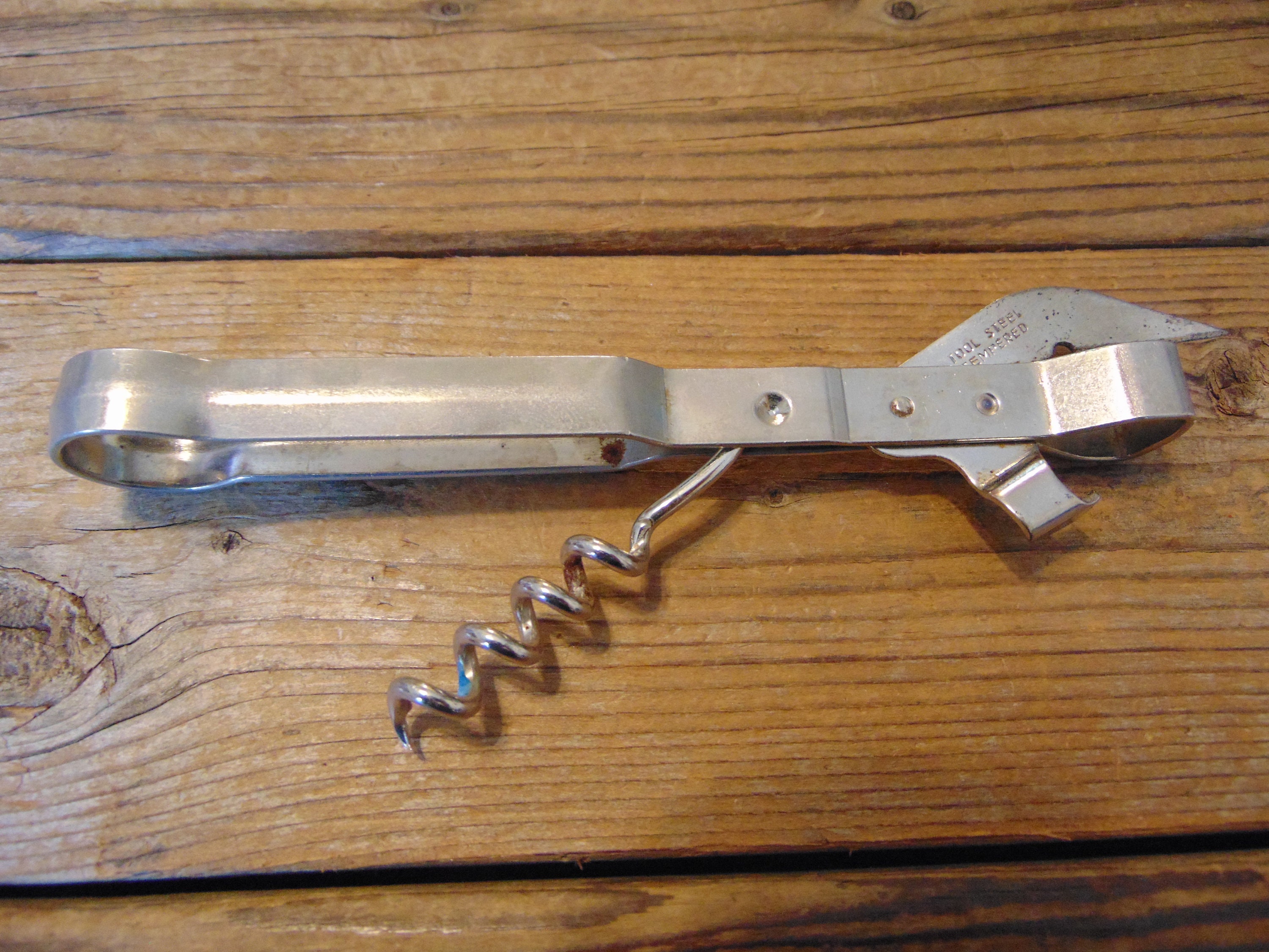 Vintage a & J Can and Bottle Opener With Corkscrew, Tool Tempered Steel,  Made in U.S.A., 1950'S mid Century Can Opener farmhouse Kitchen 