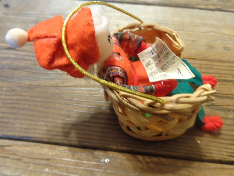 Spun Cotton Head Elf Ornaments Vintage Elf Vintage Christmas Ornaments Vintage Elf Sitting In A Basket Christmas Ornament 1970/'s