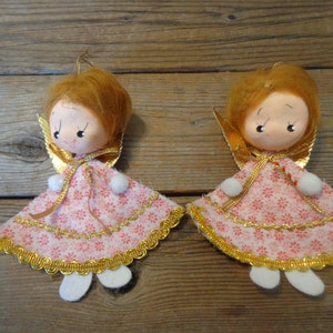 Vintage 1960's Christmas Angel Ornaments With Gold Wings & Candy Canes, 2 Piece Set - 1960's Angel Ornaments - Xmas Angels -1960's Ornaments