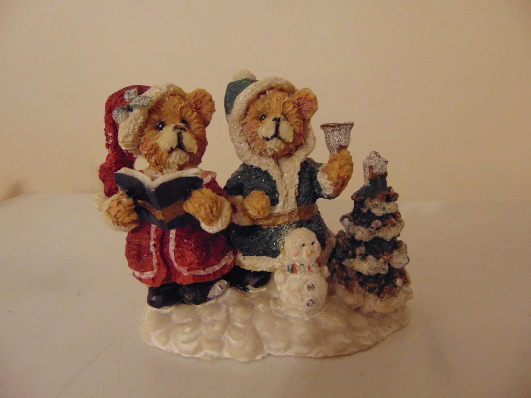 Vintage Christmas Teddy Bear, Snowman & Christmas Tree With Snow