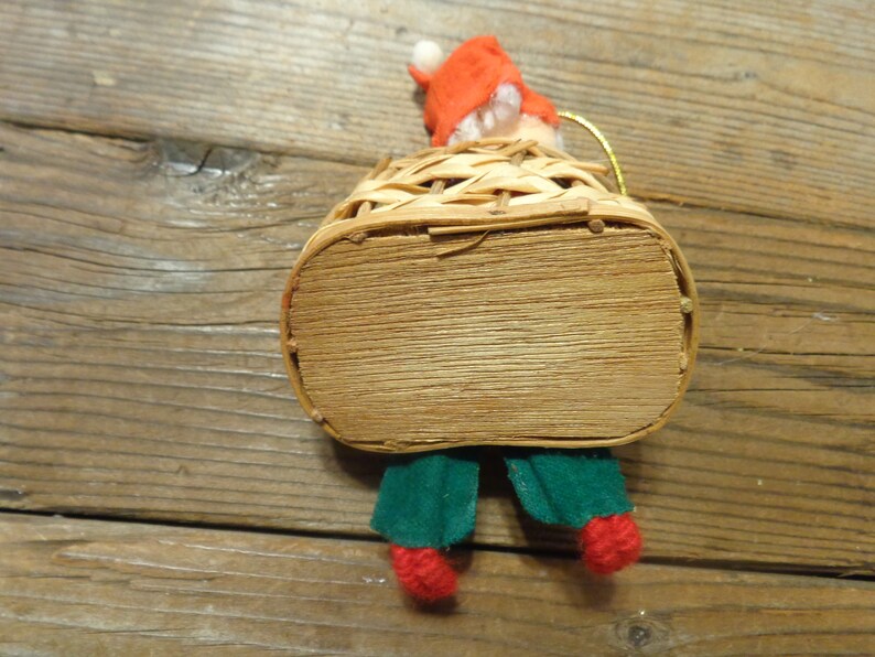 Spun Cotton Head Elf Ornaments Vintage Elf Vintage Christmas Ornaments Vintage Elf Sitting In A Basket Christmas Ornament 1970/'s