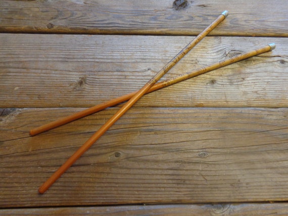 Vintage Bamboo Wood Decorative Hair Chopsticks, 1… - image 1