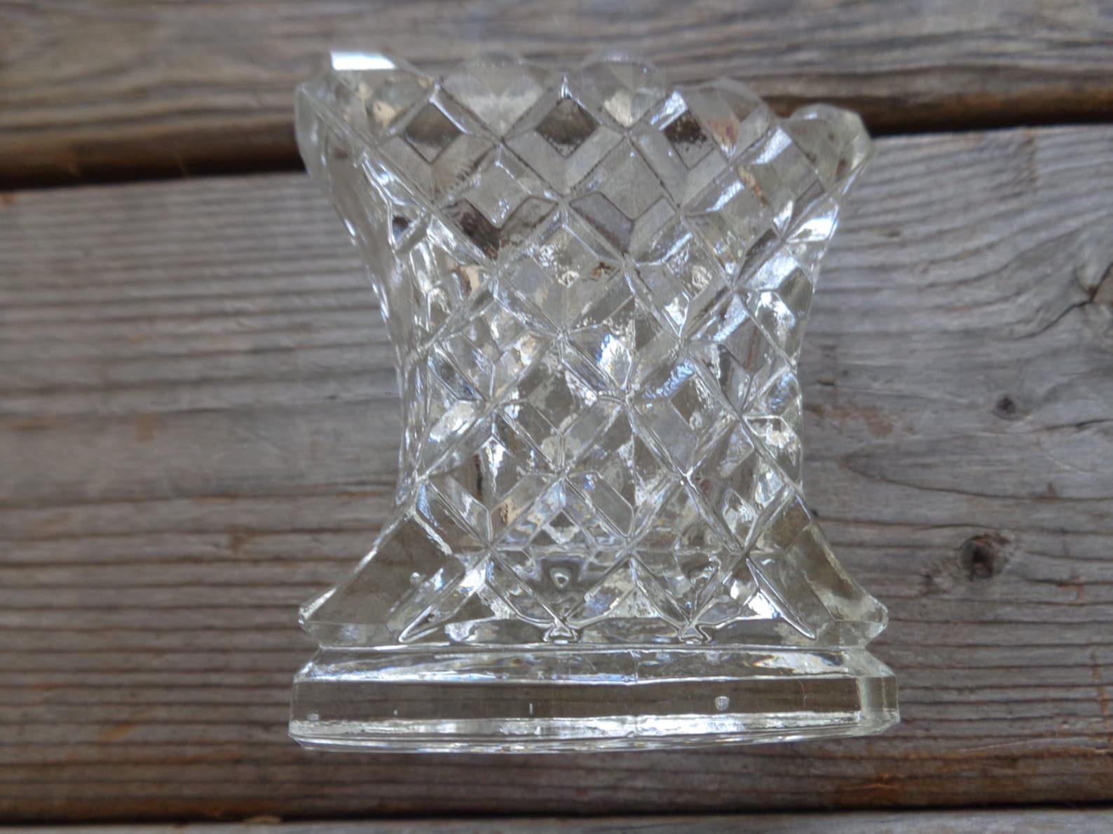 Vintage Cut Glass Toothpick Holder Diamond Pattern Etsy