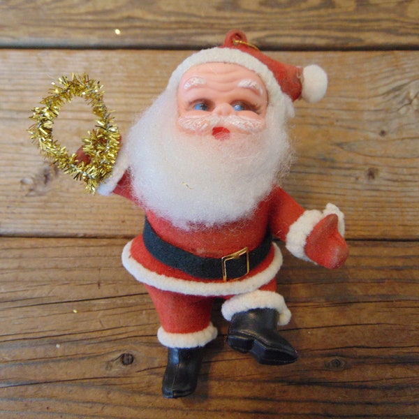 Vintage Flocked Santa Ornaments