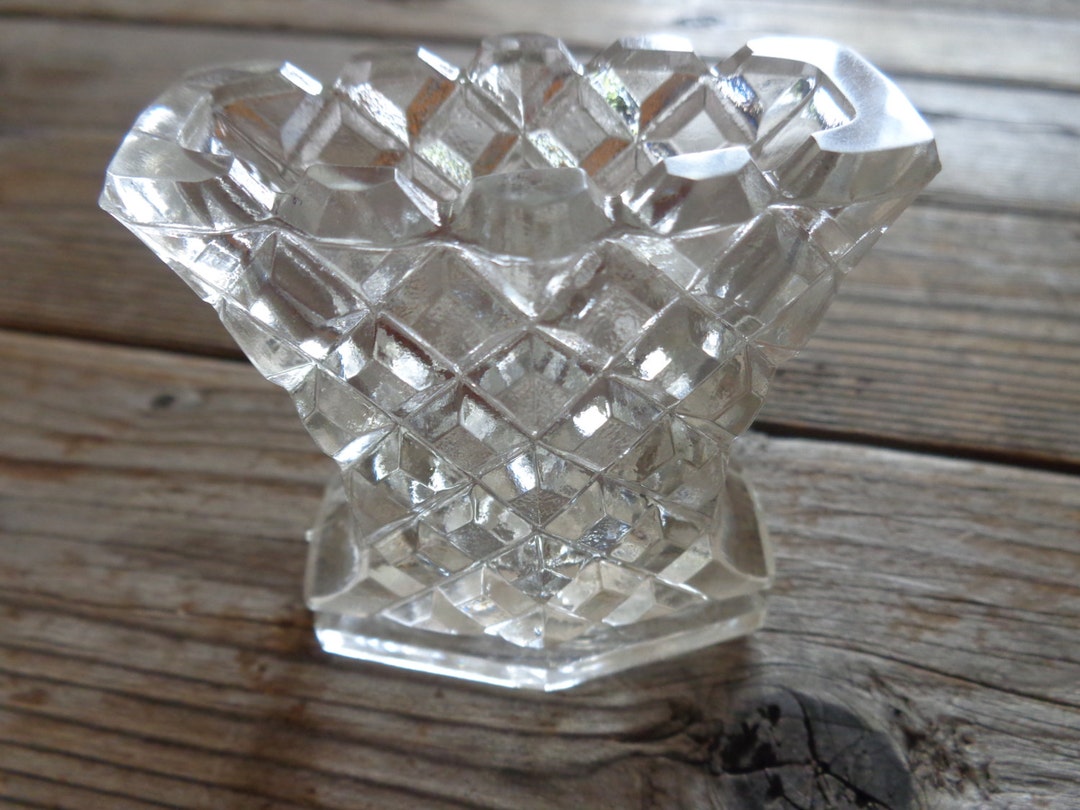 Vintage Cut Glass Toothpick Holder, Diamond Pattern, 1950's Vintage