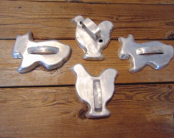 Vintage 1950's Aluminum Easter Bunny & Chick Cookie Cutters With Handles,Large,Set Of 4-Bunny And Chick Cookie Cutters-Easter Cookie Cutters