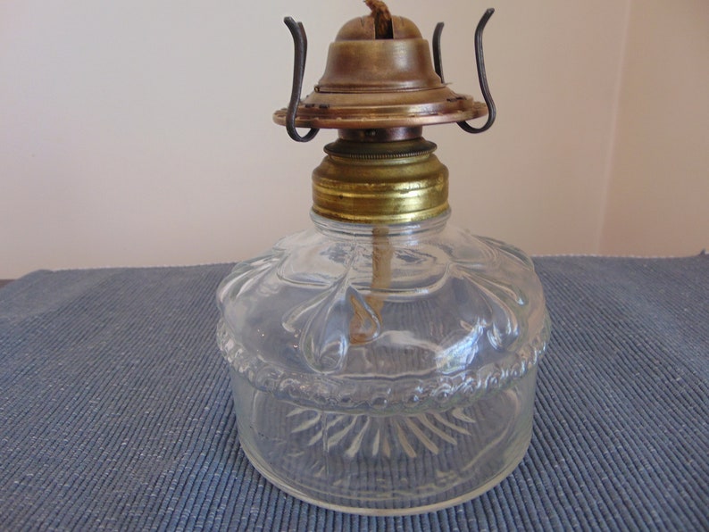 Antique 1930's Decorative Eagle Molded Glass Oil Lamp With Original Brass Collar & Chimney Holder And Wick, Made In U.S.A.,Eagle Oil Lamp image 2
