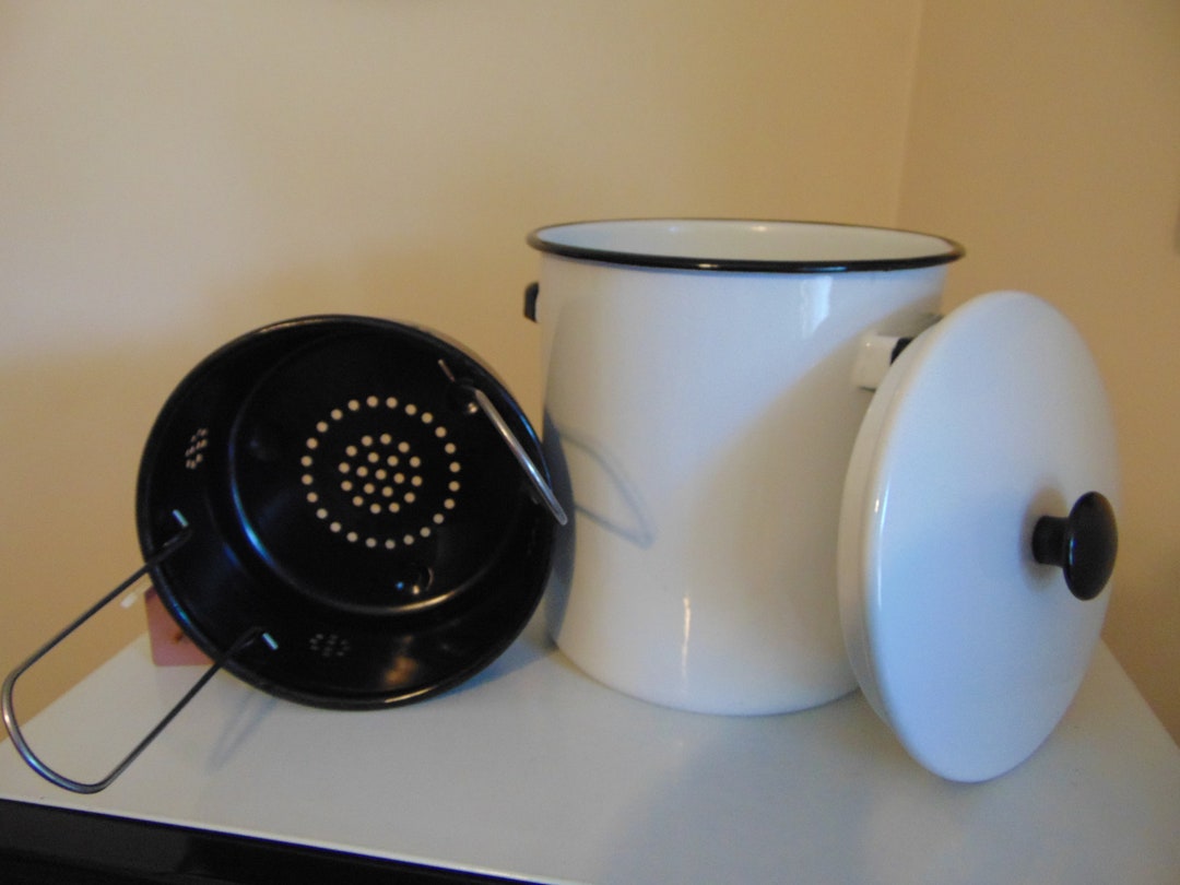 Vintage 1940's 3 Piece Black & White Enamel Stock Pot With Etsy