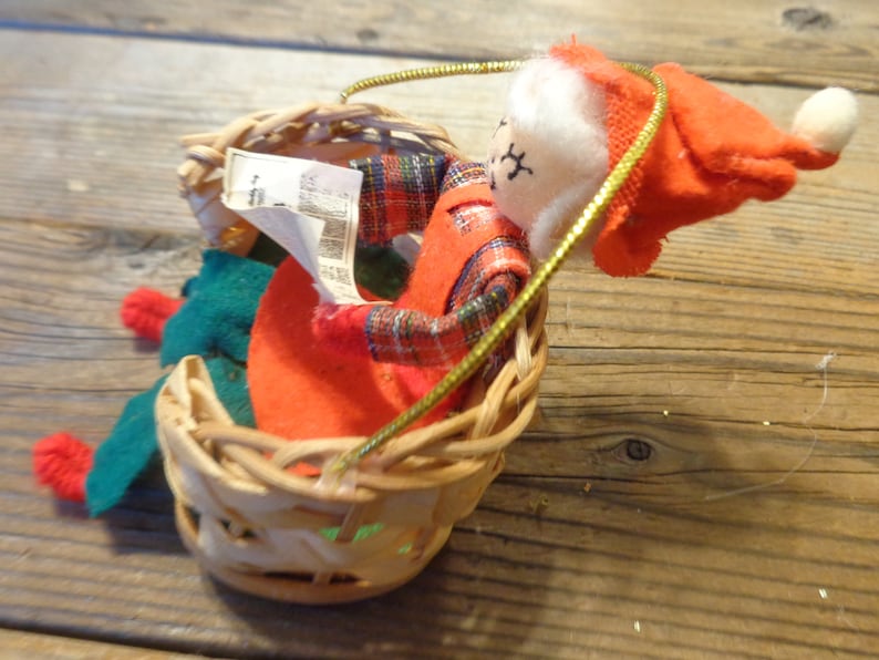 Spun Cotton Head Elf Ornaments Vintage Elf Vintage Christmas Ornaments Vintage Elf Sitting In A Basket Christmas Ornament 1970/'s