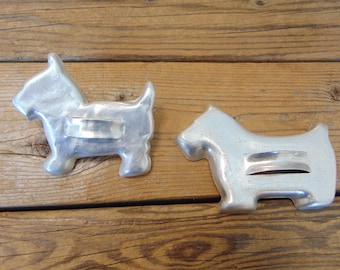 Vintage 1950's Scotty Dog Cookie Cutters with Handles, Aluminum, Set Of 2 - Scotty Dog Cookie Cutters - 1950's Dog Cookie Cutters -Farmhouse