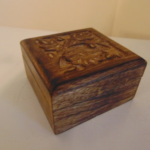 Vintage Hand Carved Wooden Jewelry/Trinket Box, 1970&#39;s. Made In India - Vintage Wood Boxes - Boho Decor -Wood Jewelry Box -Wood Trinket Box