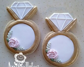 Wedding Ring Sugar Cookie, Engagement Ring, Bridal Shower Cookies, Wedding Cookie - 1 dozen