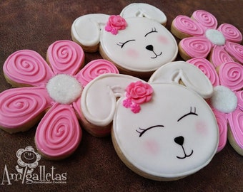 Bunny and flowers sugar cookies- 1 dozen