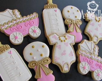 Pink and Gold Baby Shower Cookies - 1 dozen