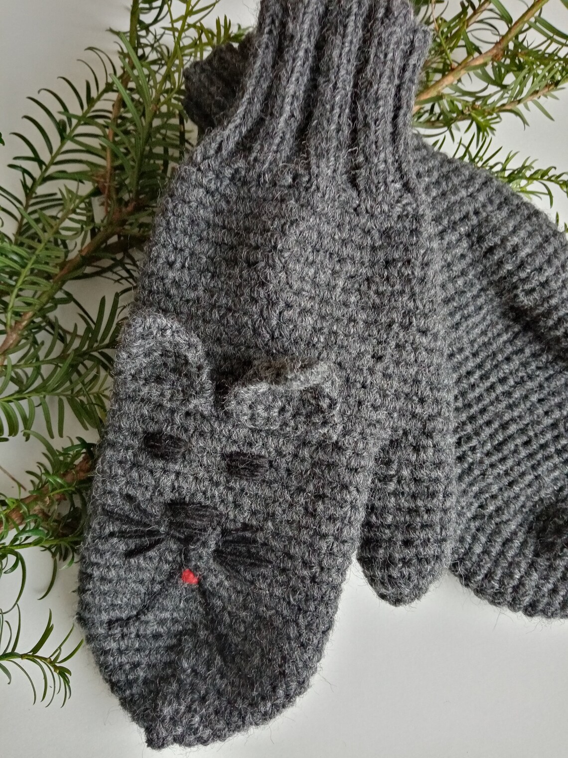 Dark Grey Cat Mittens Crochet Mittens Cat Gloves Animal Etsy