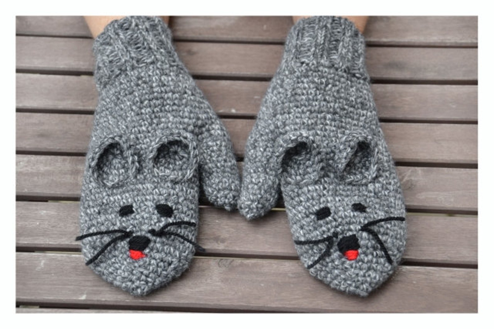 Dark Grey Mouse Mittens Crochet Mittens Mice Gloves Animal Etsy