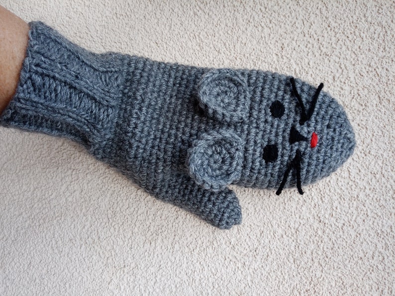 Dark Grey Mouse Mittens Crochet Mittens Mice Gloves Animal - Etsy