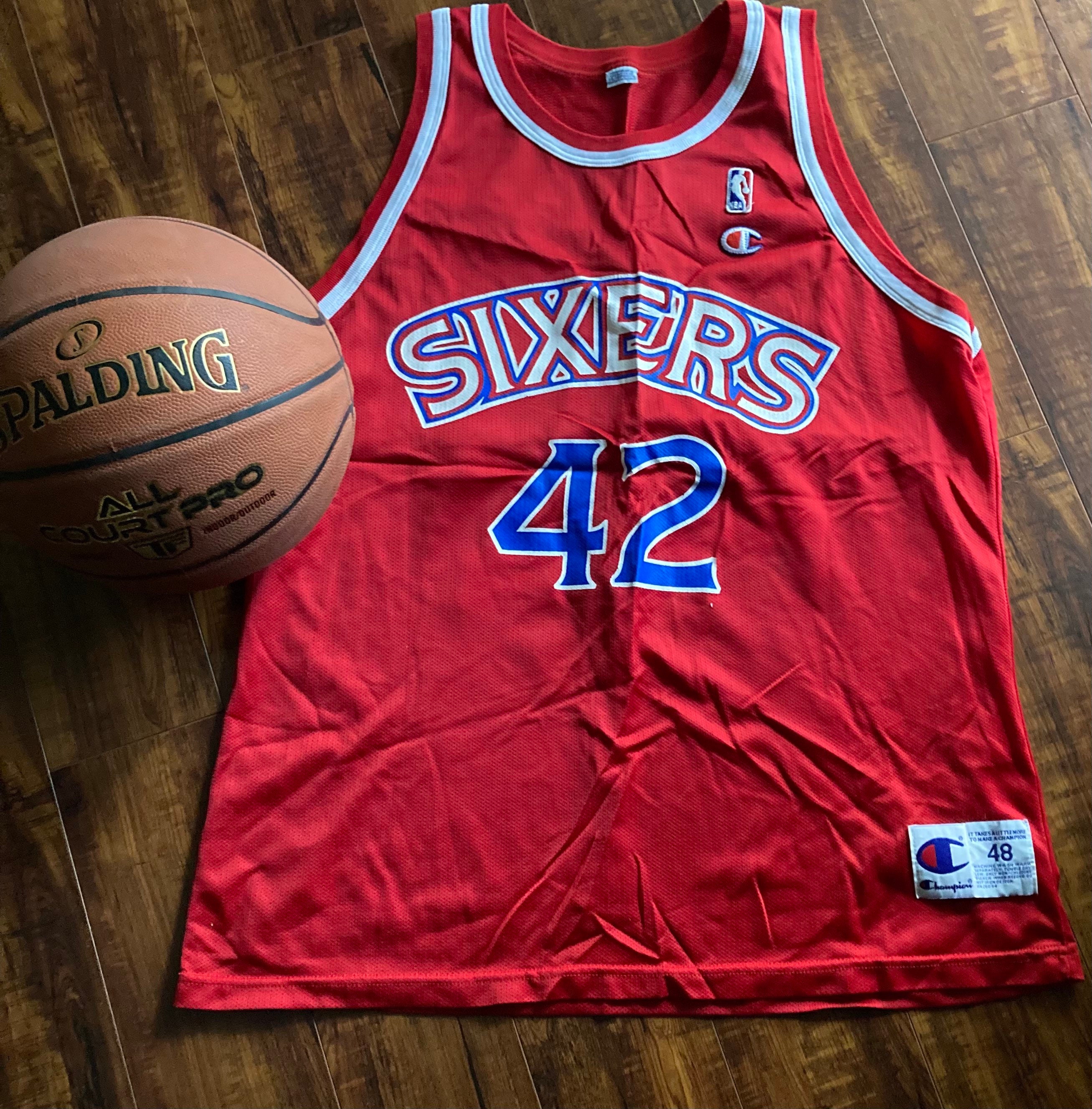 Vintage Champion NBA SIXERS Red Jersey Sz48 Philadelphia 76ers STACKHOUSE  philly