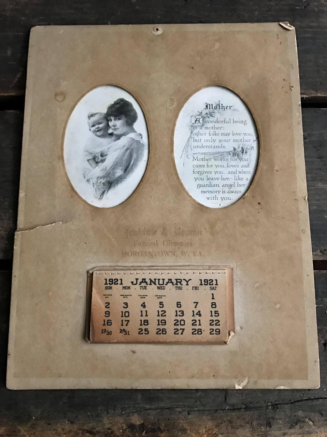 Vintage 1921 Calendar Photo Calendar Jenkins Brown Funeral Etsy