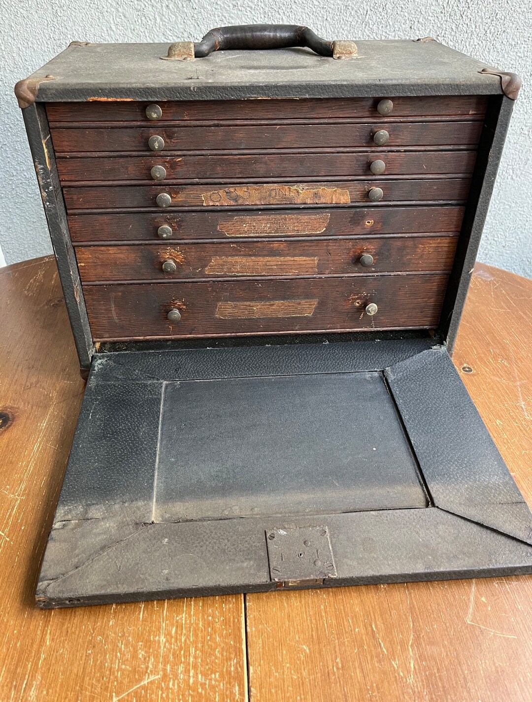 Vintage 1900s Machinist Toolbox Wood and Leather Antique, Machinist