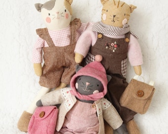 Pdf sewing pattern - Roseberry Forest Friends collection - Cat kitty kitten animals dolls, clothes and accessories bundle