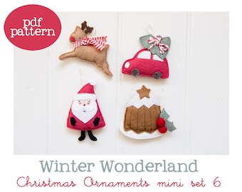 Patrón en PDF - Mini juego de adornos navideños Winter Wonderland n.° 6 - incluye instrucciones para hacer 4 adornos navideños de fieltro