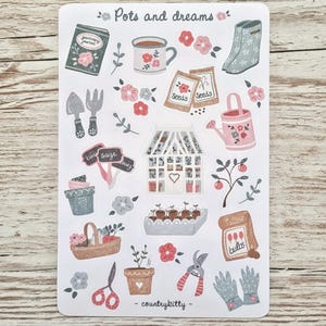 Pots et rêves - jolie feuille d'autocollants mats sur le thème du jardinage et des plantes - journal, agenda, bullet journal, scrapbooking, agenda