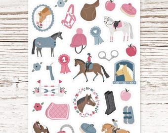 Pony days - cute matte sticker sheet with all things equestrian and horsey - journaling, planner, bullet journal, scrapbook, diary