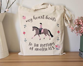 Equestrian cotton tote bag - horse rider gift - dressage inspired illustrated shopper - horse girl tote - pony girl