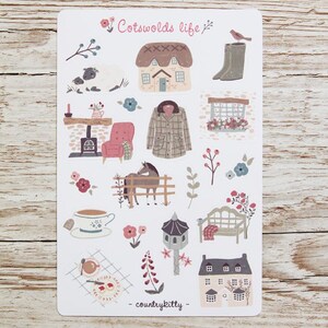La vie des Cotswolds - jolie feuille d'autocollants mats avec tout ce qui est campagne et britannique - journalisation, agenda, bullet journal, scrapbooking, agenda