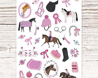 Rosy pony club - matte sticker sheet with all things equestrian, girly and horsey - bullet journaling, planner, scrapbook, diary