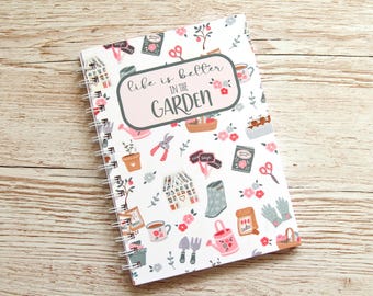 Gardening themed notebook - handmade whimsical stationery - Illustrated gardener journal hardcover illustrated A5 journal for plant lovers