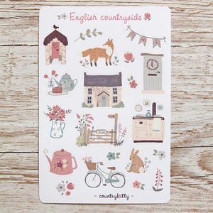 Campagne anglaise - jolie feuille d'autocollants mate avec tout ce qui est britannique et joli - journal, agenda, bullet journal, scrapbooking, agenda