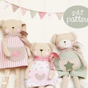 Pattern (Cartamodello) - Sweet softies - a pdf pattern to make three different lovely softies: a bunny, a cat and a bear!