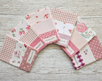 Pink Patchwork Passport Cover – Floral Fabric Passport Holder, Gingham & Cottage Print Travel Wallet