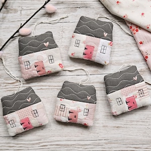 Whimsical nostalgic handmade patchwork quilted fabric English cottage ornament - decoration - cottagecore decor