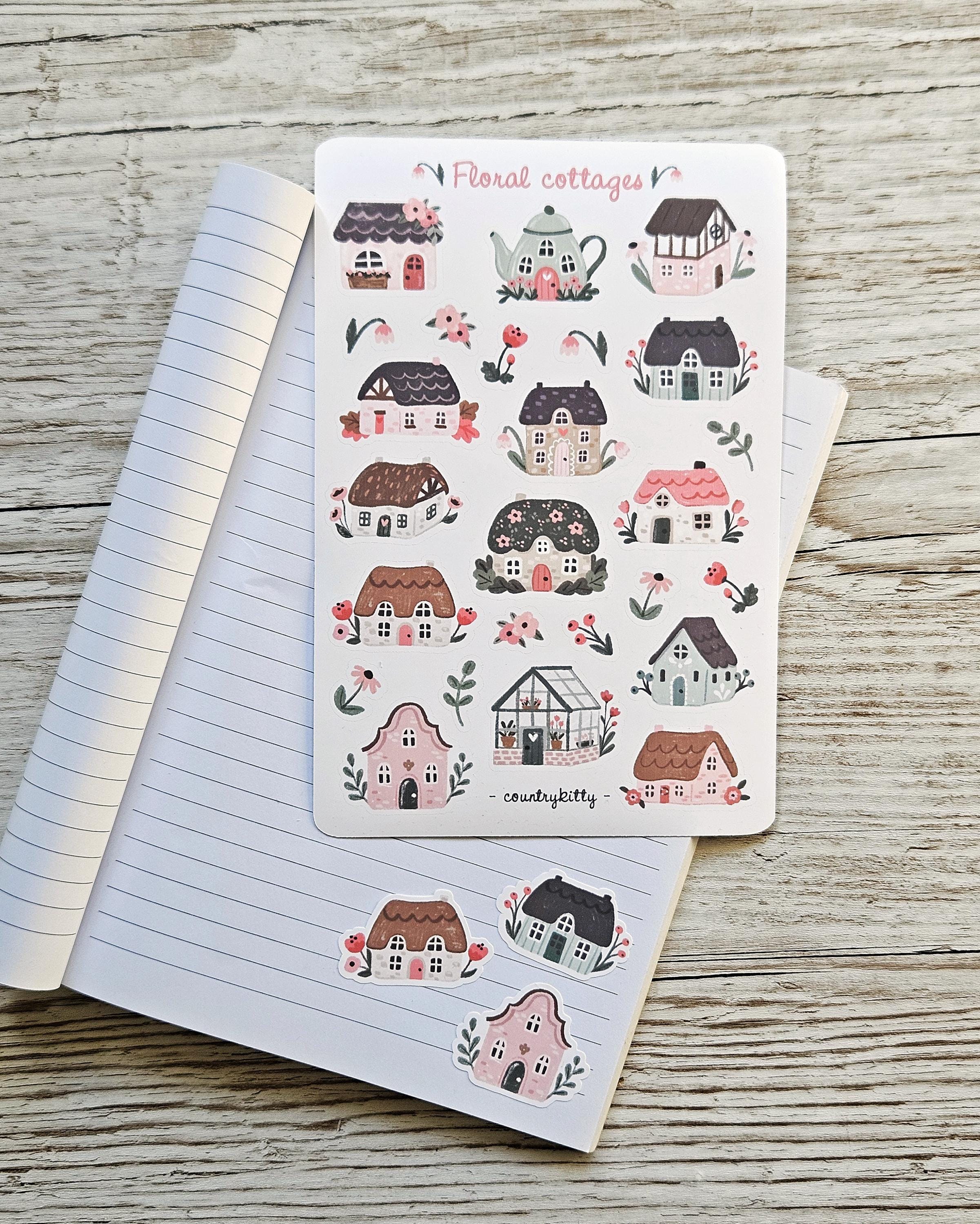 Floral Cottages - Cute Matte Sticker Sheet With Little Whimsical Houses ...