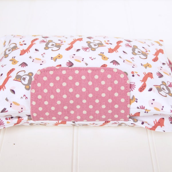 Nappy diaper holder - clutch - bag - wallet baby girl - pink jungle animals - with window for wipes