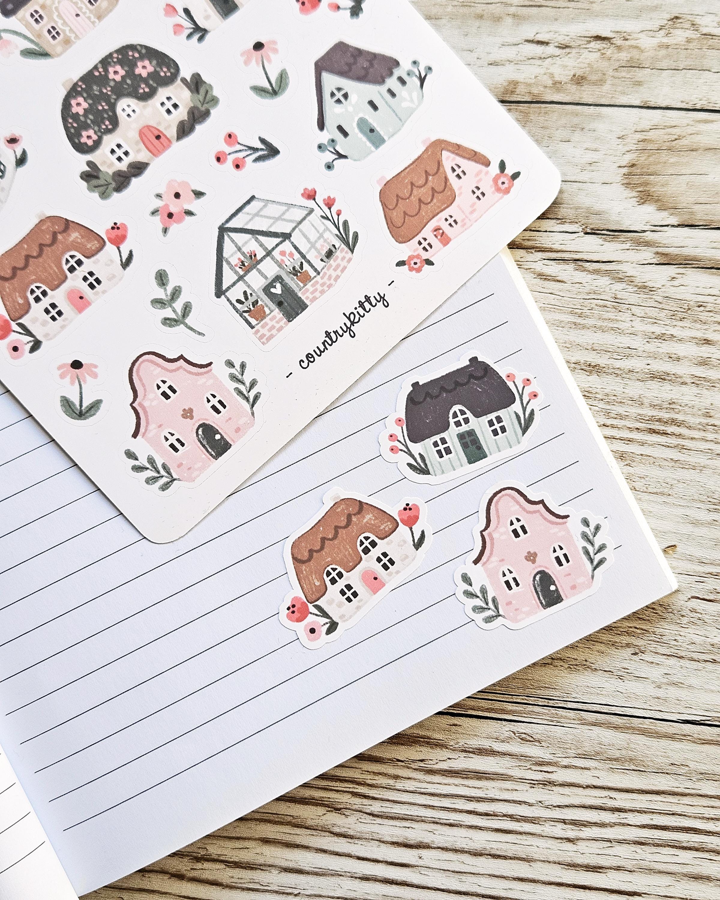 Floral Cottages - Cute Matte Sticker Sheet With Little Whimsical Houses ...