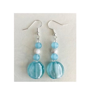 Aqua blue lampwork sterling silver earrings.