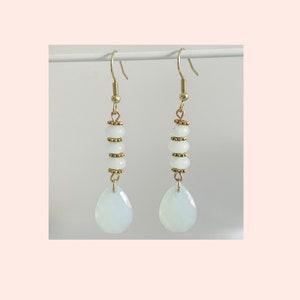 Aquamarine Tear Drop Beads Gold Earrings. - Etsy