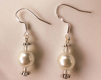 Pearl bridal sterling silver earrings.