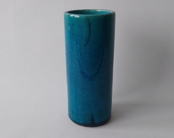 Large cilinder Pieter Groeneveldt blue crackled glazed studio vase