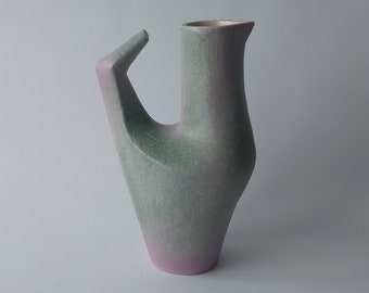 Extreme rare Jacques Blin "Bird" vase with a pink and green glaze