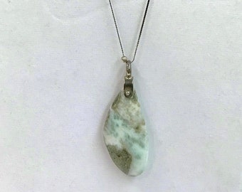 Natural Blue Larimar Pendant on Sterling Chain