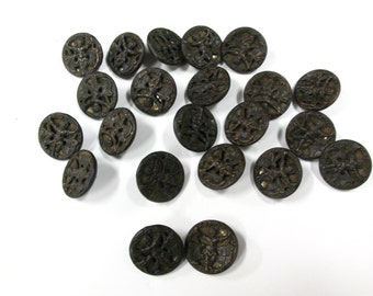 Lot of 22 Vintage Steel Identical Figural Buttons Angel Holding Shields