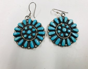 Vintage Pair of Native American Navajo Turquoise and Sterling Earrings