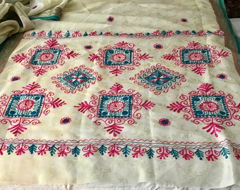 Vintage Sari/Saree Material India Embroidered Gold Organza