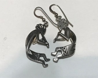 Pair Native American Navajo Kokepelli Sterling Earrings